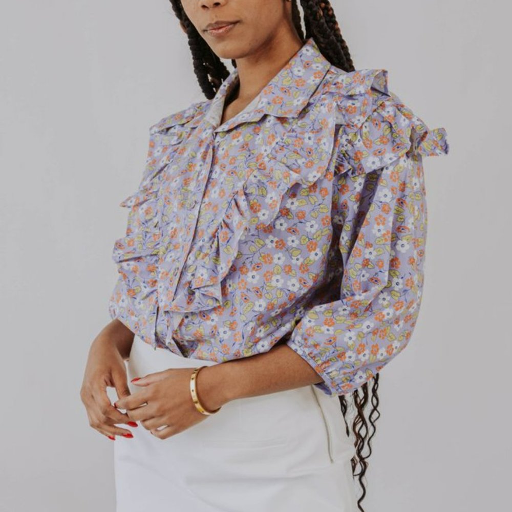 Karlie Floral Ruffle Button Down Top